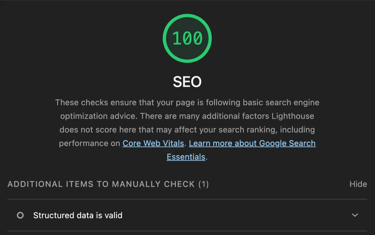 Google Lighthouse score of 100 on a Zio-built landing page, which lowers Google Ads cost per click
