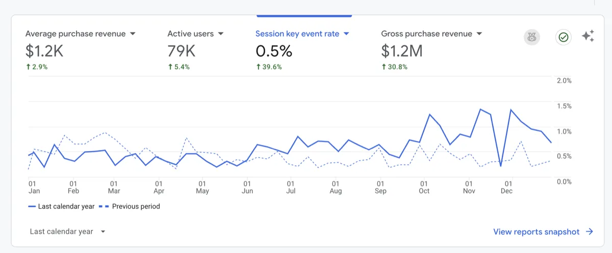 Google Ads results showing $1.2M gross purchase revenue with 40% increase for resort client