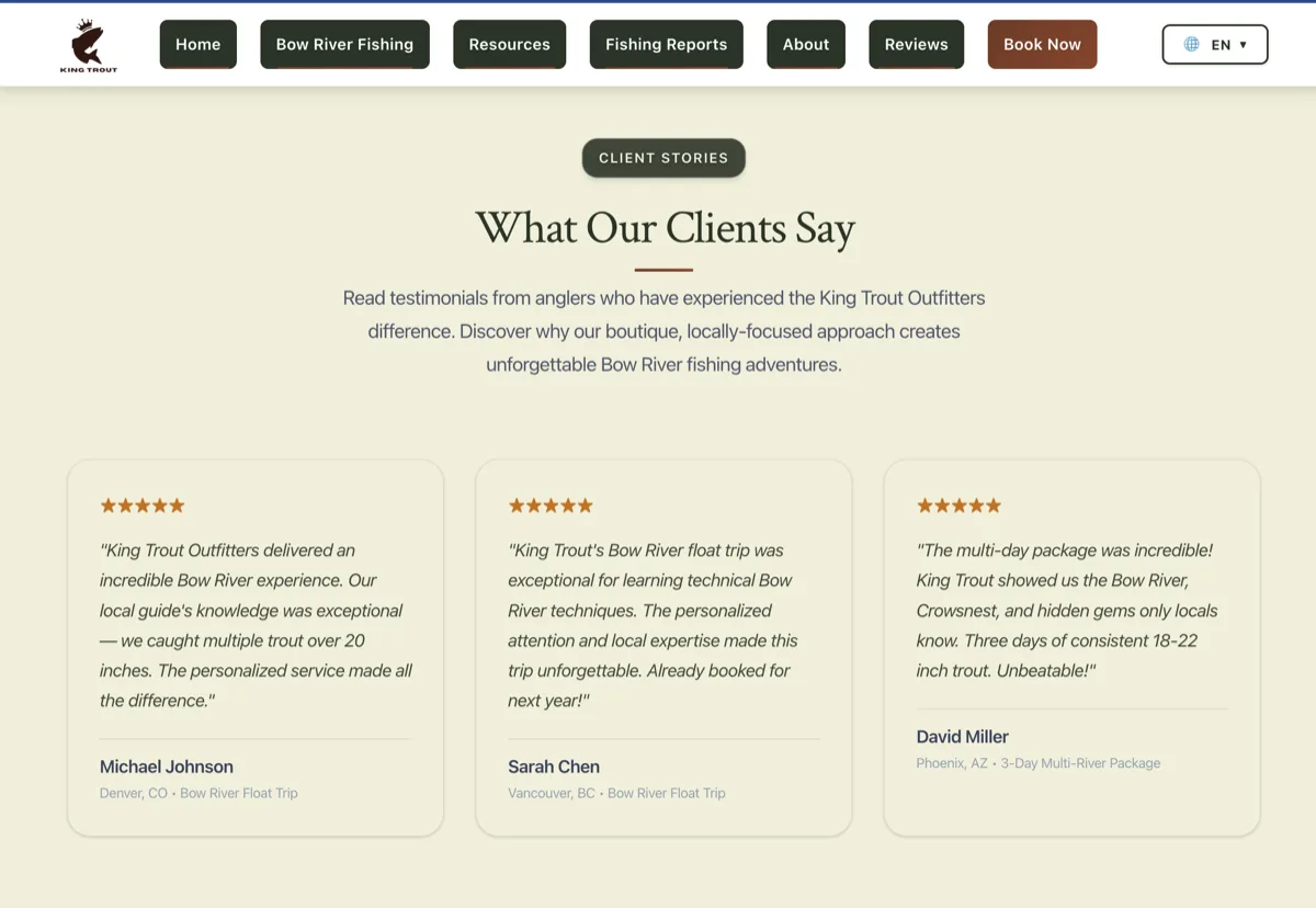 Brand identity and customer testimonial section