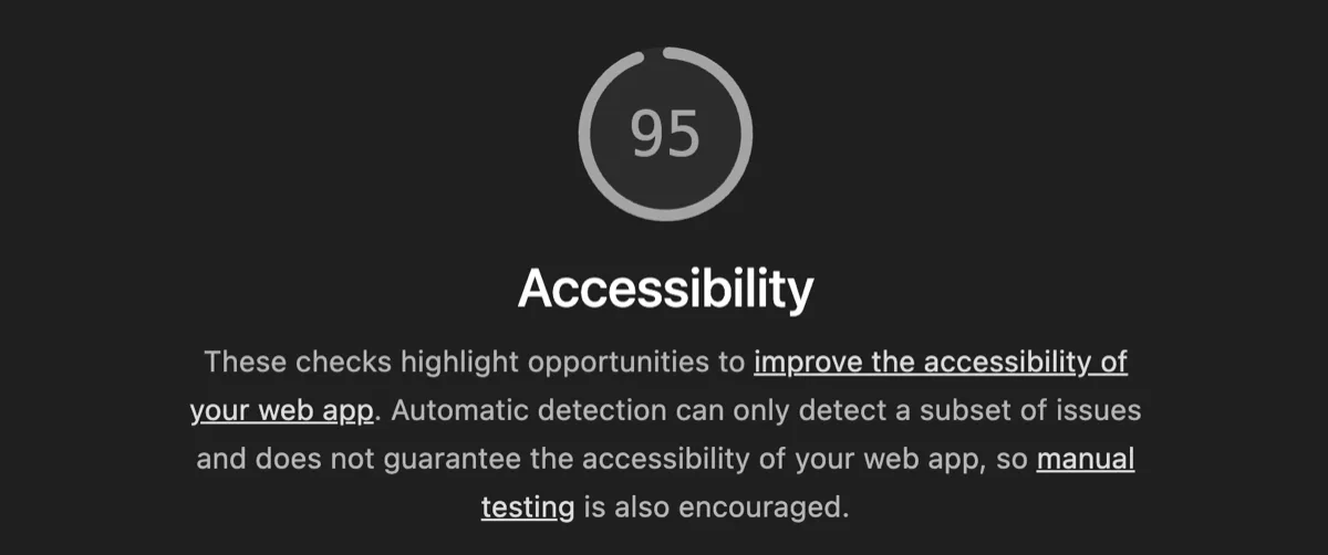 Google Lighthouse accessibility score 95/100 ensuring painting contractor website is usable for all visitors