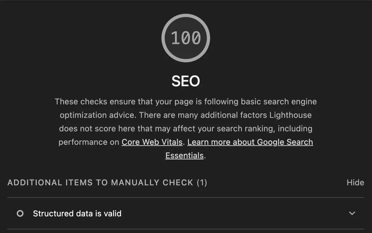 Google Lighthouse SEO score 100/100 for painting contractor website optimization