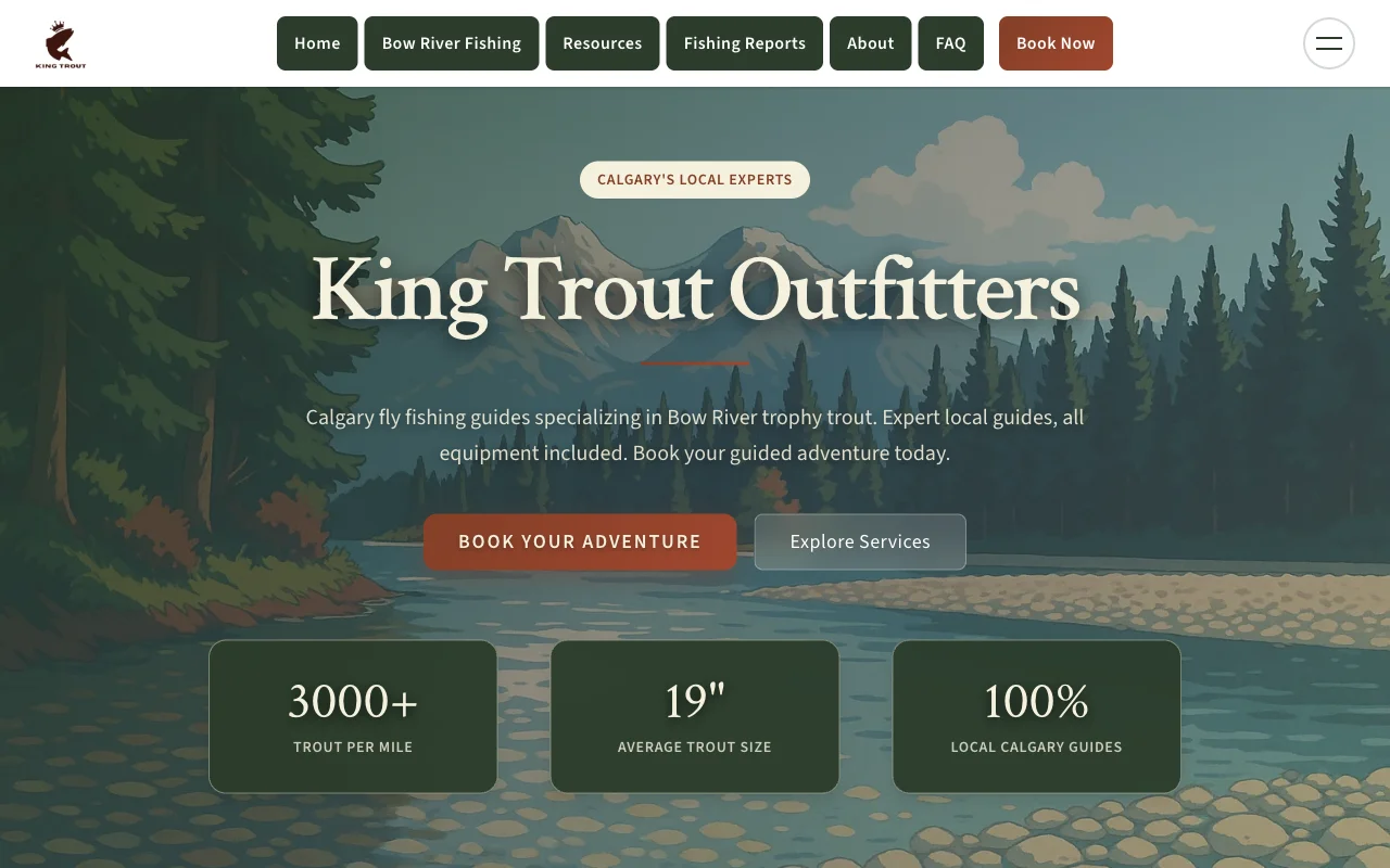 King Trout Outfitters Bow River fishing charter website - SEO for fishing guides in Calgary