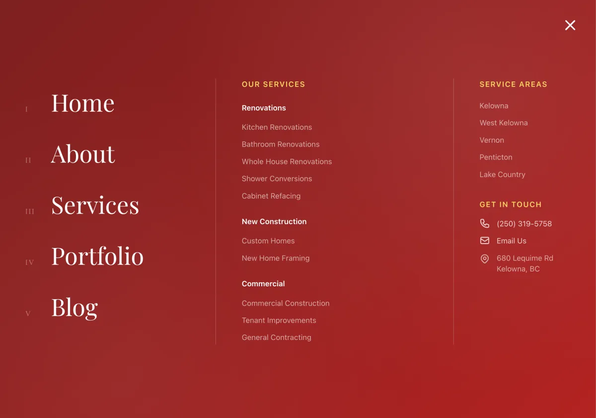 Canadian Precision Homes website navigation - construction company lead generation website